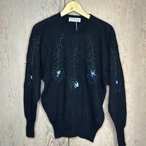 NWT Vintage international tricot Les Copains Black Beaded Embellishments Sweater